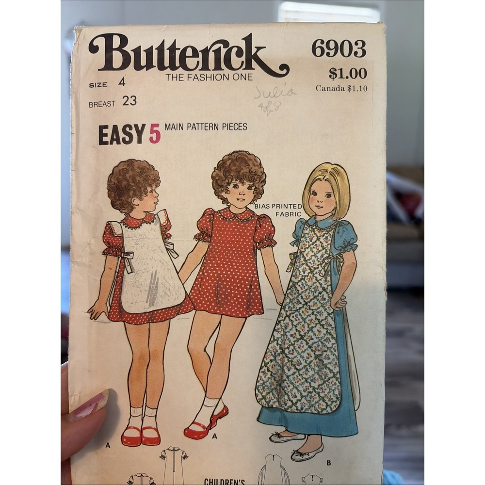 Butterick 6903 Girls Dress Pinafore Sewing Pattern Size 4 Uncut VTG 70s 23 Bust